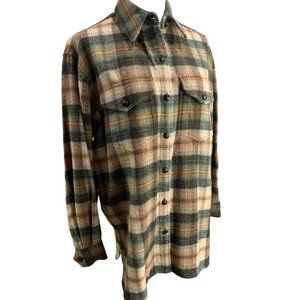 Small Russ Sport Oversize Women's Vintage Y2K Plaid Wool Blend Shacket Shirt Jac